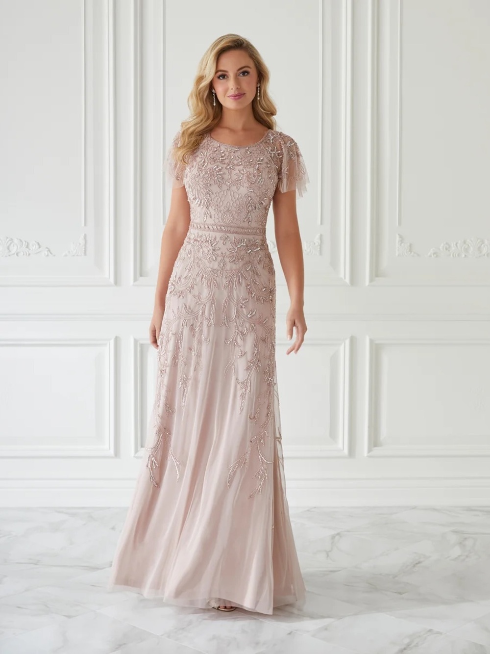NWT Christina Wu 17296 Mothers Dress
Blush Pink Beaded Maxi Dress Size 16